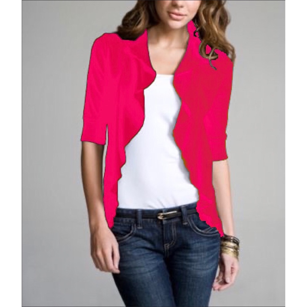 Express Hot Pink Ruffled Flyaway Cardigan